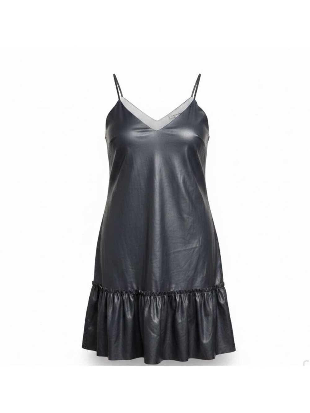 Express Womens Black Faux Leather Ruffle Hem Slip Dress Stylish Outfit Size L
